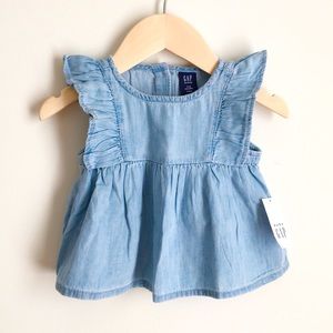 NWT Baby Gap Denim Ruffle Sleeveless Dress 3-6 mos